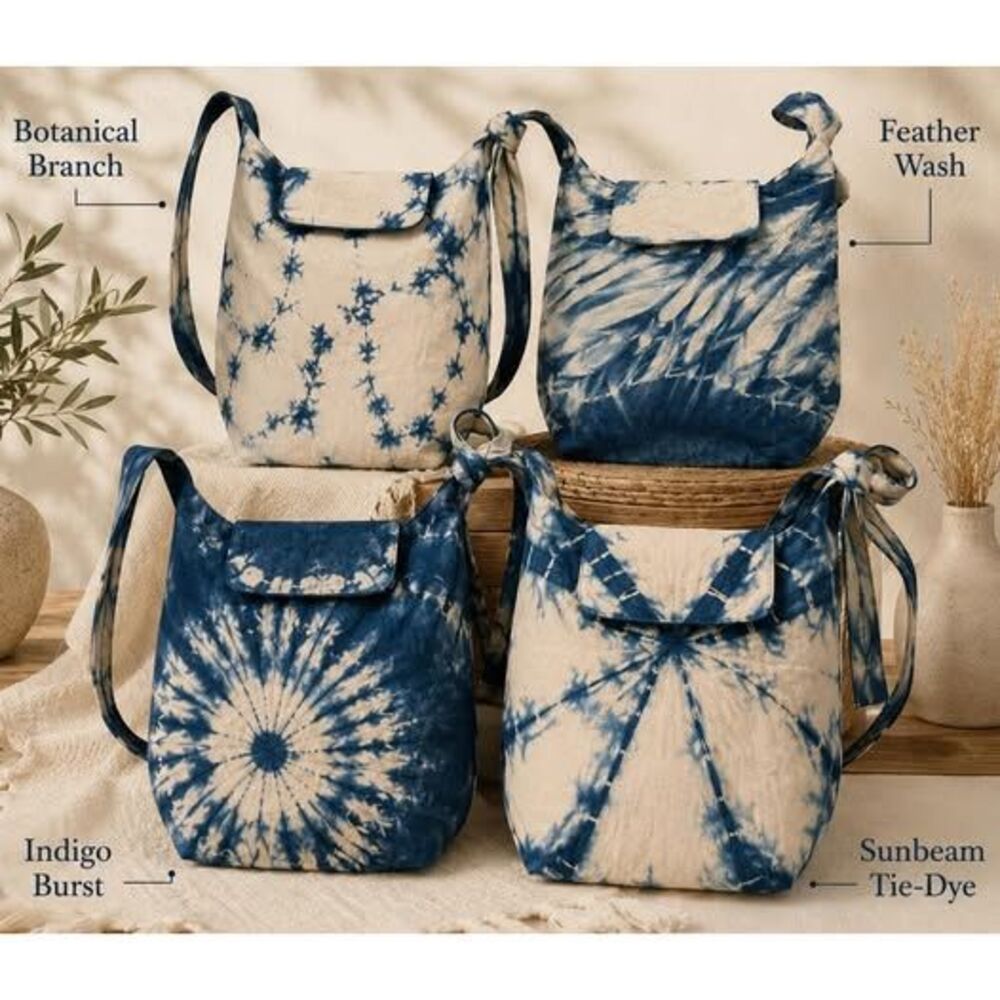 Handmade Cotton Crossbody Bag | Indigo Batik Shoulder Bag | Boho Purse